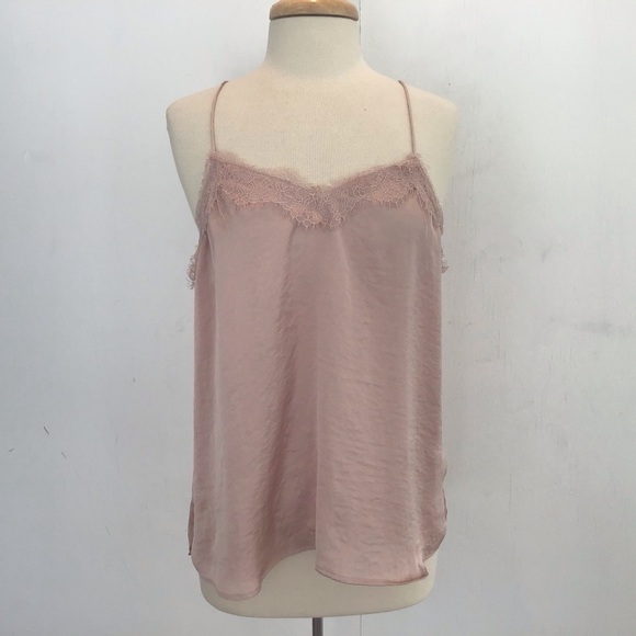 Nine West silky nude color lace trimmed adjustable strap cami. Size Large - Picture 1 of 9